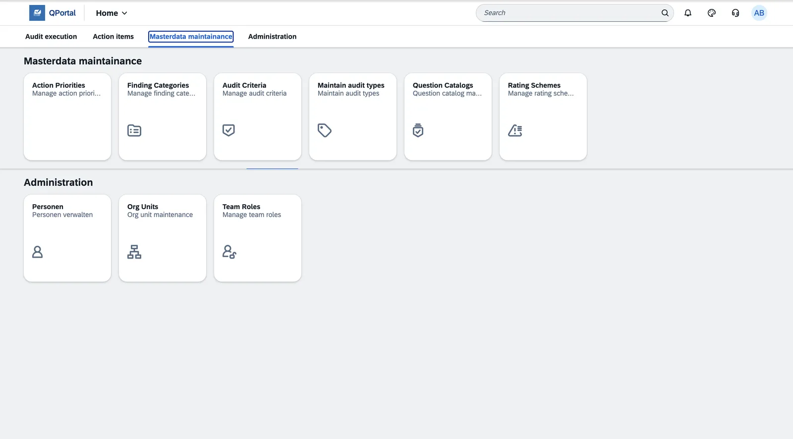 Fiori Launchpad with the Masterdata Maintenance and Administration tile groups